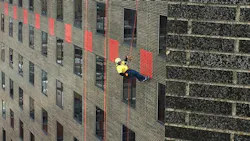 Gloucester Police Chief Leonard Campanello rappelled down the side of the 23-story Hyatt Regency Hotel Saturday as part of the Special Olympics' 'toss your boss' fundraiser. Gloucester Police Chief Leonard Campanello rappelled down the side of the 23-story Hyatt Regency Hotel Saturday as part of the Special Olympics' 'toss your boss' fundraiser.
