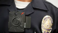 A Los Angeles Police officer wears an on-body camera during a demonstration for media in Los Angeles on Jan. 15. A Los Angeles Police officer wears an on-body camera during a demonstration for media in Los Angeles on Jan. 15.