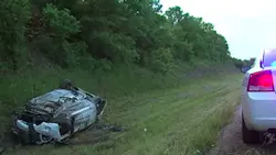 An Oologah officer was pursuing a vehicle when he was shot and his cruiser ran off the highway and rolled over. An Oologah officer was pursuing a vehicle when he was shot and his cruiser ran off the highway and rolled over.