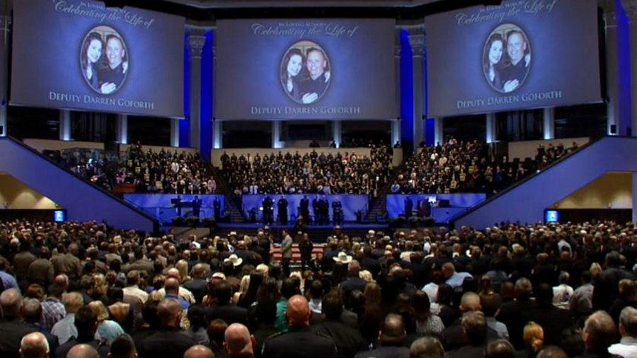 Thousands of people gathered Friday morning for the funeral of slain Harris County Sheriff's Deputy Darren Goforth.