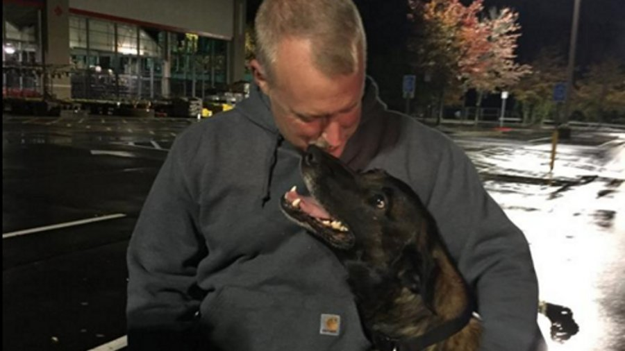 K-9 Chip, who was given to a rescue agency after the dog attacked twice during a training exercise, has been reunited with Montgomery County Police Officer Gil Fones.