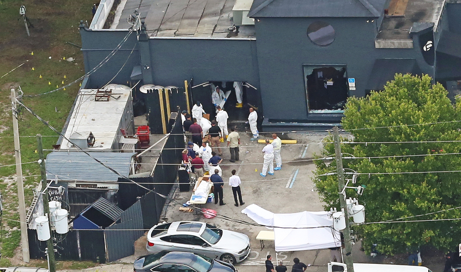 An aerial view of the mass shooting scene at Pulse nightclub in Orlando on June 12.