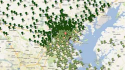 A map shows the 29,659 datapoints generated by Aaron Graham's cell phone over 221 days. A map shows the 29,659 datapoints generated by Aaron Graham's cell phone over 221 days.