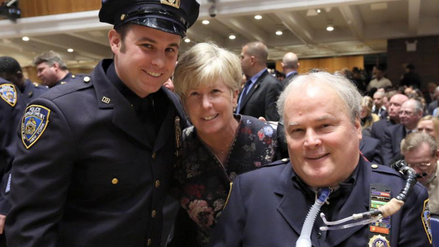 Retired NYPD Detective Steven McDonald, right, is seen with his wife, Patti Ann, and son, Conor.