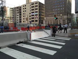 To provide protection, mobile barriers are kept in the upright position To provide protection, mobile barriers are kept in the upright position