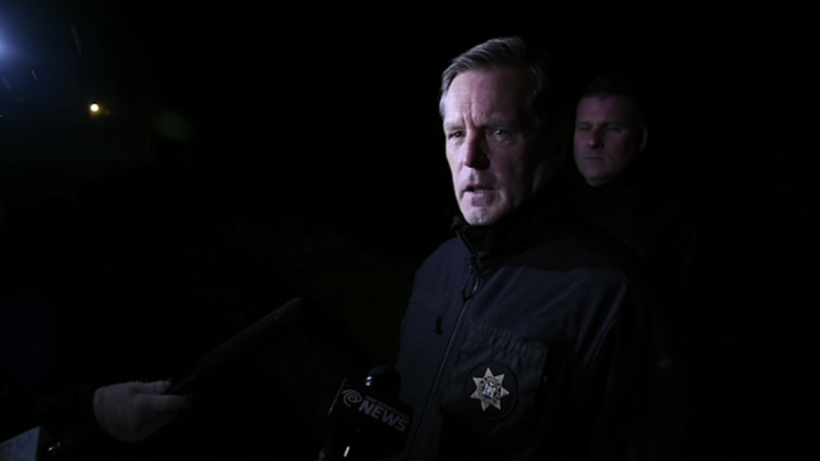 Onondaga County Sheriff Eugene Conway addresses the media after two suspects are being sought after firing on an undercover Onondaga County Sheriff's detective sitting in an unmarked vehicle Monday night.