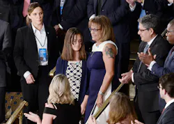 Susan Oliver, the widow of a California sheriff's deputy who was murdered allegedly by a twice deported illegal immigrant, stands with her daughter Jenna during President Donald J. Trump's first address to a joint session of Congress on on Feb. 28 at the Capitol in Washington, D.C. Susan Oliver, the widow of a California sheriff's deputy who was murdered allegedly by a twice deported illegal immigrant, stands with her daughter Jenna during President Donald J. Trump's first address to a joint session of Congress on on Feb. 28 at the Capitol in Washington, D.C.