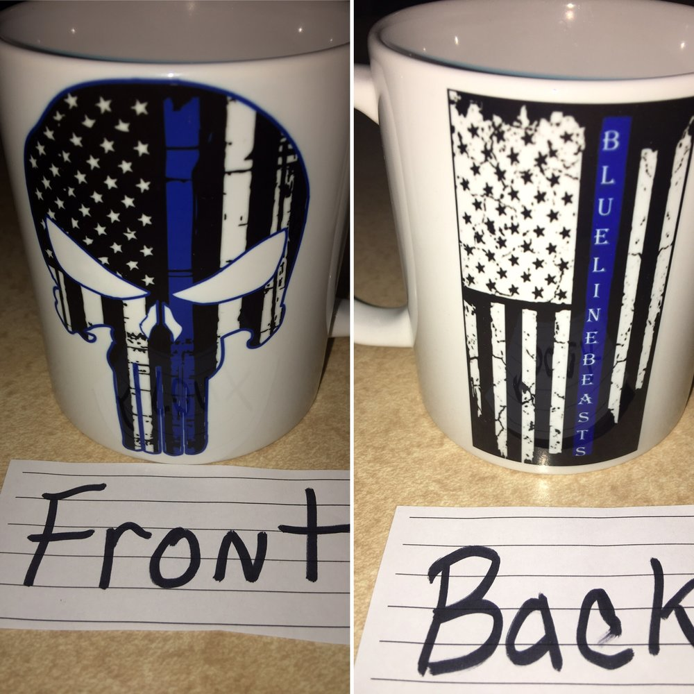 The front of cup is at left, the back at right.