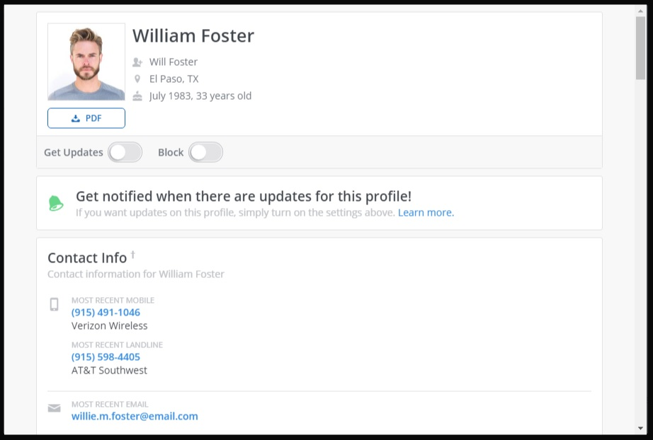 A sample report of Spokeo People Search for Law Enforcement