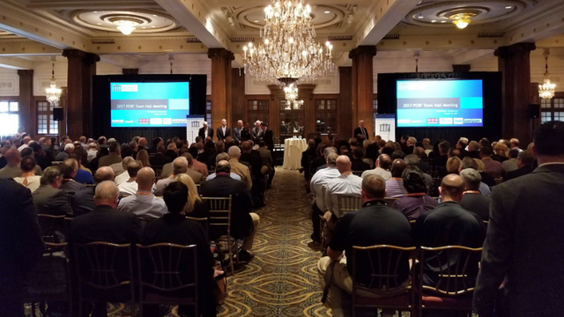 Law enforcement officials attend a town hall-style meeting hosted by the Police Executive Research Forum at IACP 2017.