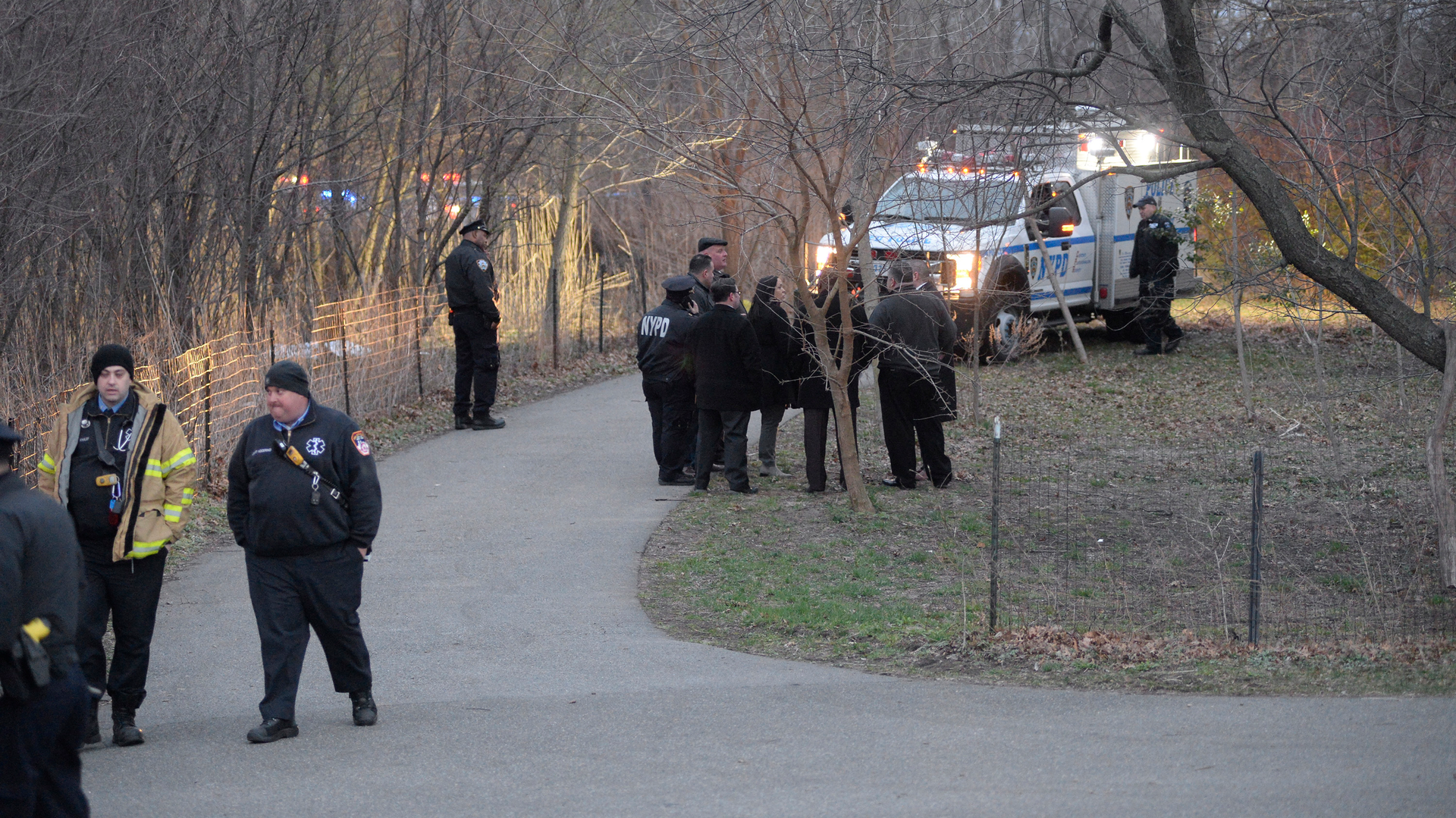 Police investigate a crime scene on April 9, 2018 in Canarsie Park in Brooklyn where the torso of a woman was found.