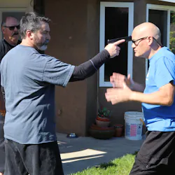 For the Gun at Forehead scenario, the officer grabs the gun, pushing the muzzle up. At the same time, the head goes down. Using the huge mechanical advantage of the length of the slide, the gun is twisted down and away. LEOs should work with the DTAC person at their agency and train with them often. For the Gun at Forehead scenario, the officer grabs the gun, pushing the muzzle up. At the same time, the head goes down. Using the huge mechanical advantage of the length of the slide, the gun is twisted down and away. LEOs should work with the DTAC person at their agency and train with them often.