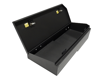 The Tuffy Security Products High-Security Lockbox for the '07-2018 Chevy Silverado and GMC Sierra Crew Cab Pickups, open.