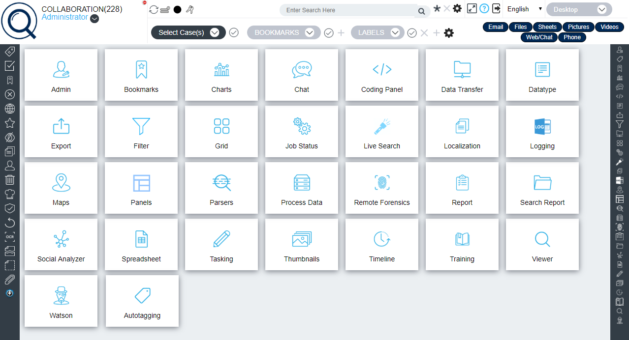 Quin-C Digital Investigations Software offers a powerful yet flexible, highly customizable HTML5 UI, geared to the unique needs of users at every skill level.