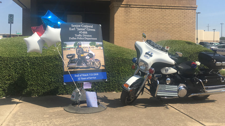 Dallas Senior Cpl. Earl 'Jamie' Givens, a 32-year Dallas police veteran, was killed by a drunken driving suspect early Saturday as he accompanied the funeral escort of a fellow officer through southeast Dallas.