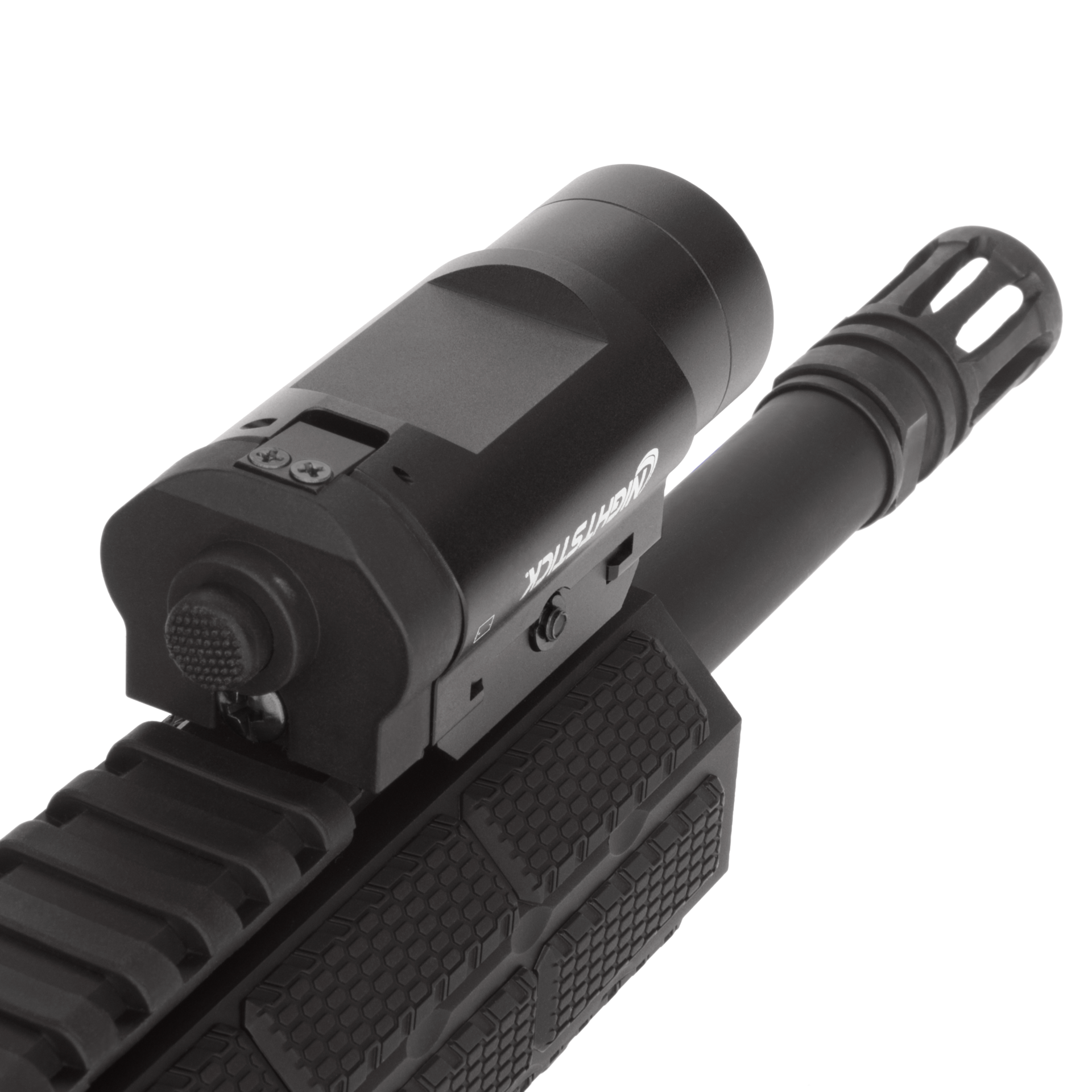 The NightstickTWM-852XL weapon light model mounted on a rifle.