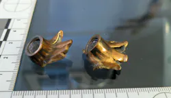 Expanded hollow point (through tissue) with two different impact angles. Expanded hollow point (through tissue) with two different impact angles.