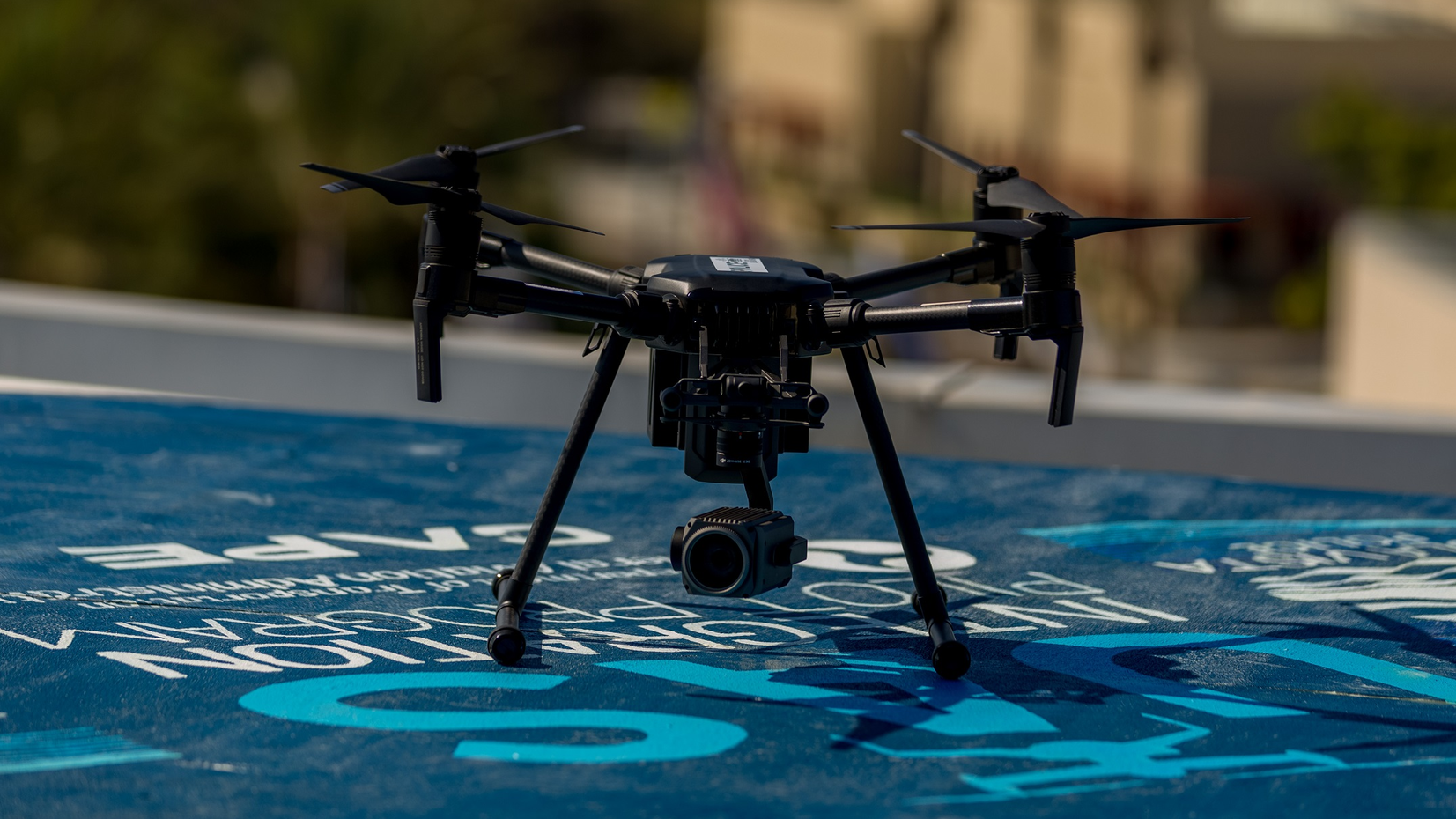 A drone equipped with Cape Aerial Telepresence software is ready to deploy from the City of Chula Vista Police Department headquarters, as part of the FAA Unmanned Aerial Systems (UAS) Integrated Pilot Program (IPP). Chula Vista Police are deploying these drones to serve as first responders, assisting in incidents such as life safety, crime in progress, fleeing subjects, fire and more; providing police with video and decision quality data.