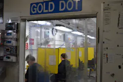 This is the entrance to the Gold Dot Room. It is sequestered from other areas of the facility. it may sound like just a final inspection room for products, but it is truly a tribute to Law Enforcement Service from Speer. This is the entrance to the Gold Dot Room. It is sequestered from other areas of the facility. it may sound like just a final inspection room for products, but it is truly a tribute to Law Enforcement Service from Speer.