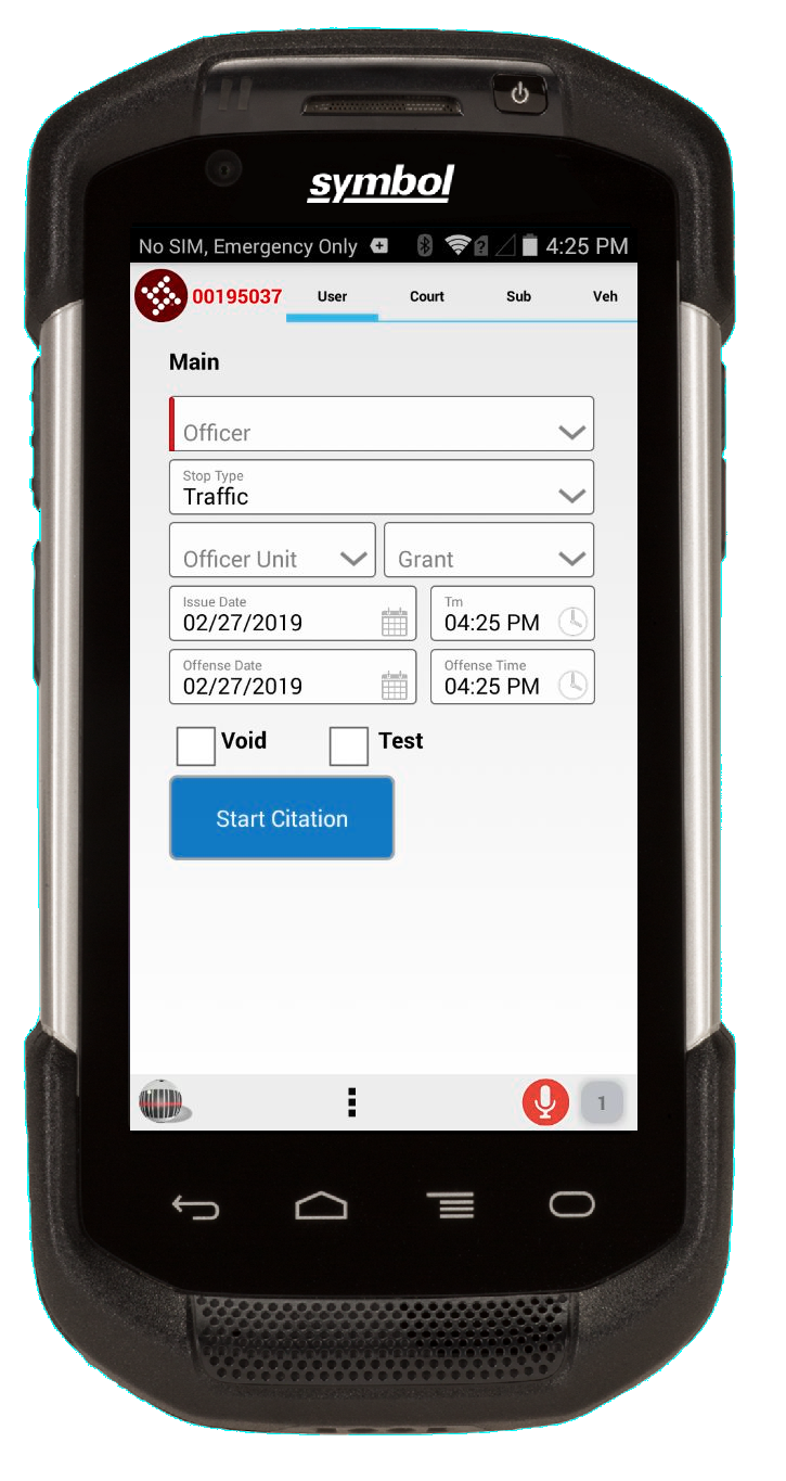 The Brazos eCitation solution from Tyler Technologies Inc. as seen on an Android device.