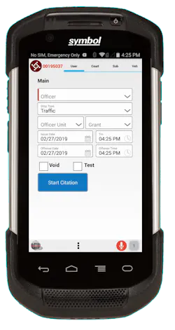 The Brazos eCitation solution from Tyler Technologies Inc. as seen on an Android device. The Brazos eCitation solution from Tyler Technologies Inc. as seen on an Android device.