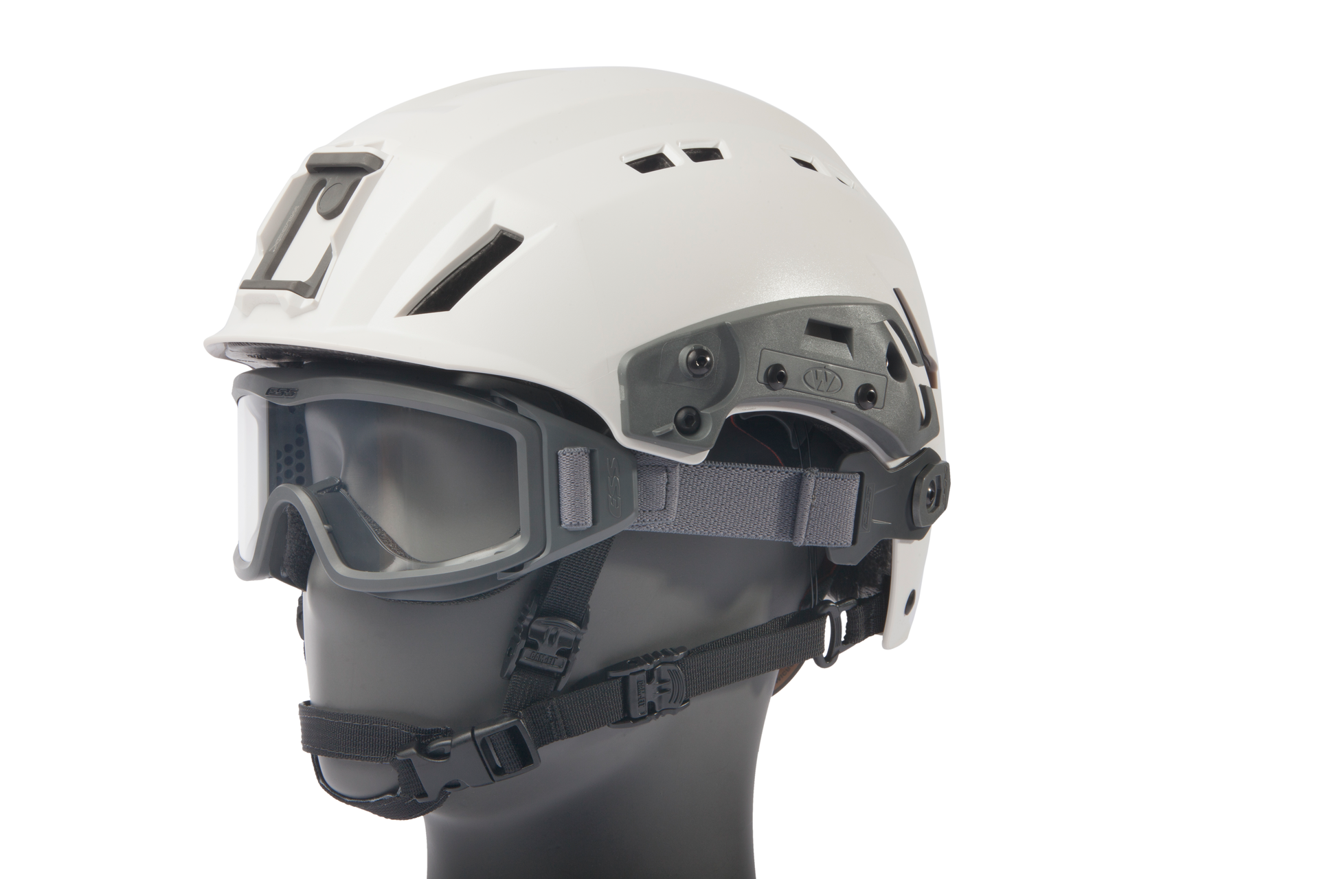 The ESS Profile Pivot goggle mounted on a Team Wendy EXFIL Ballistic Helmet.