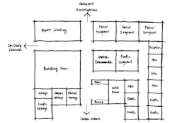 Building from the bubble diagrams, space needs assessments, and component diagrams, a conceptual space layout confirms operations with a layout of the unit. Building from the bubble diagrams, space needs assessments, and component diagrams, a conceptual space layout confirms operations with a layout of the unit.