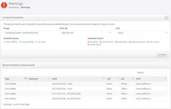 A screenshot of the PlanIt Schedule Warnings tool. A screenshot of the PlanIt Schedule Warnings tool.