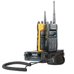 The L3Harris XL Family includes the XL-200M P25 mobile radio (at bottom) and the XL-200P multiband portable radios. The L3Harris XL Family includes the XL-200M P25 mobile radio (at bottom) and the XL-200P multiband portable radios.
