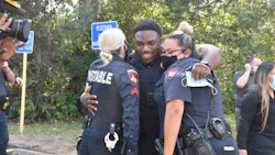 Harris County Precinct 4 Deputy Constable Christopher Hendrix, who was shot and wounded with attempting to make an arrest this summer, returned to work on Monday. Harris County Precinct 4 Deputy Constable Christopher Hendrix, who was shot and wounded with attempting to make an arrest this summer, returned to work on Monday.