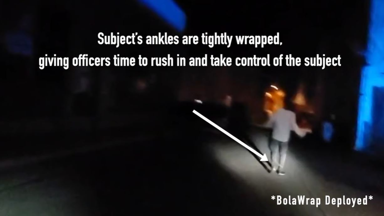 Wrap Technologies, Inc. released new bodycam footage of a successful BolaWrap deployment restraining a non-compliant subject.