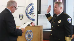 Akron, OH, Mayor Dan Horrigan administers the oath of office to Akron Police Chief Steve Mylett on Thursday during a swearing-in ceremony at the Harold Stubbs Safety Building in Akron. Akron, OH, Mayor Dan Horrigan administers the oath of office to Akron Police Chief Steve Mylett on Thursday during a swearing-in ceremony at the Harold Stubbs Safety Building in Akron.
