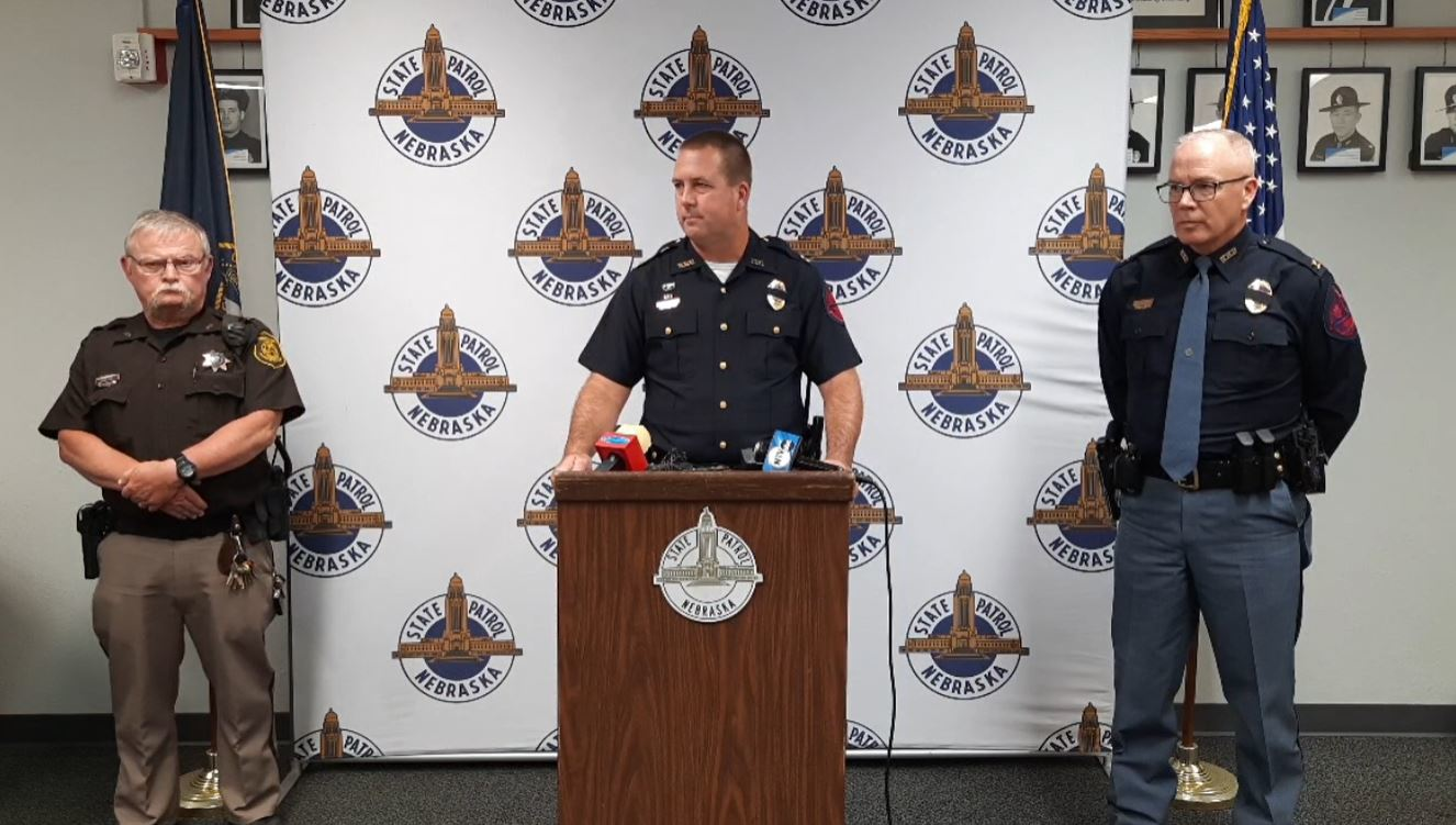 Capt. Jeff Roby with the Nebraska State Patrol speaks during a news conference on Wednesday after a trooper was shot during a standoff.