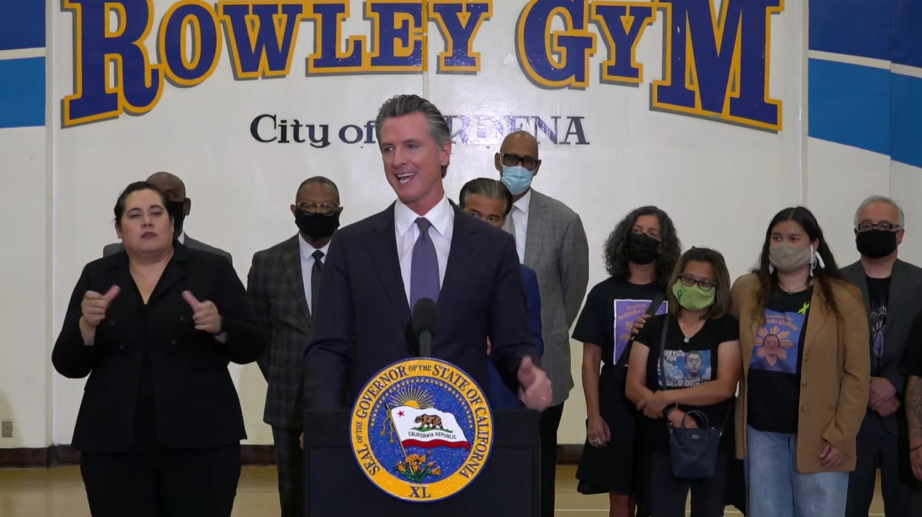 California Gov. Gavin Newsom signed eight new police reform measures into law in Gardena on Thursday.