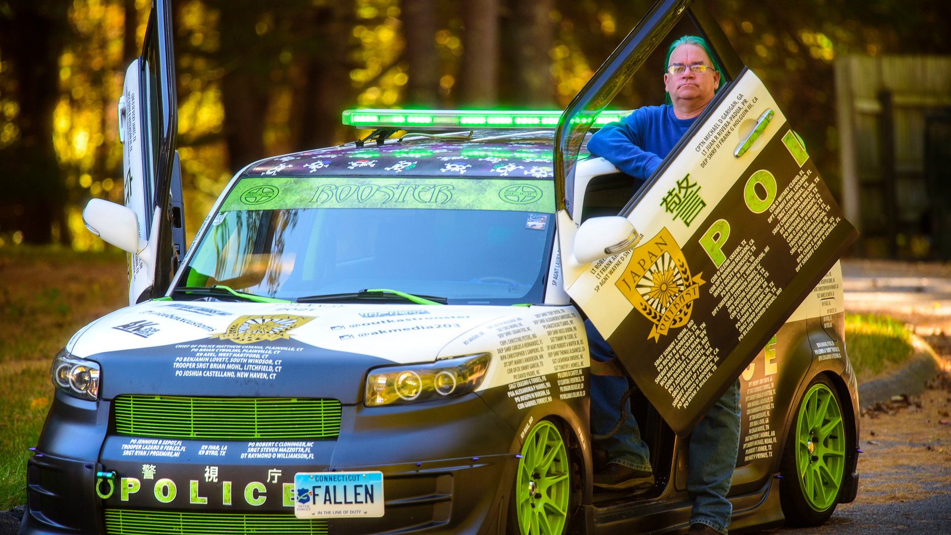 Kayle 'Rooster' Knight has been memorializing fallen police officers on his 2010 Scion XB. Knight said he started doing this three years ago as a response to the 'war on cops.'