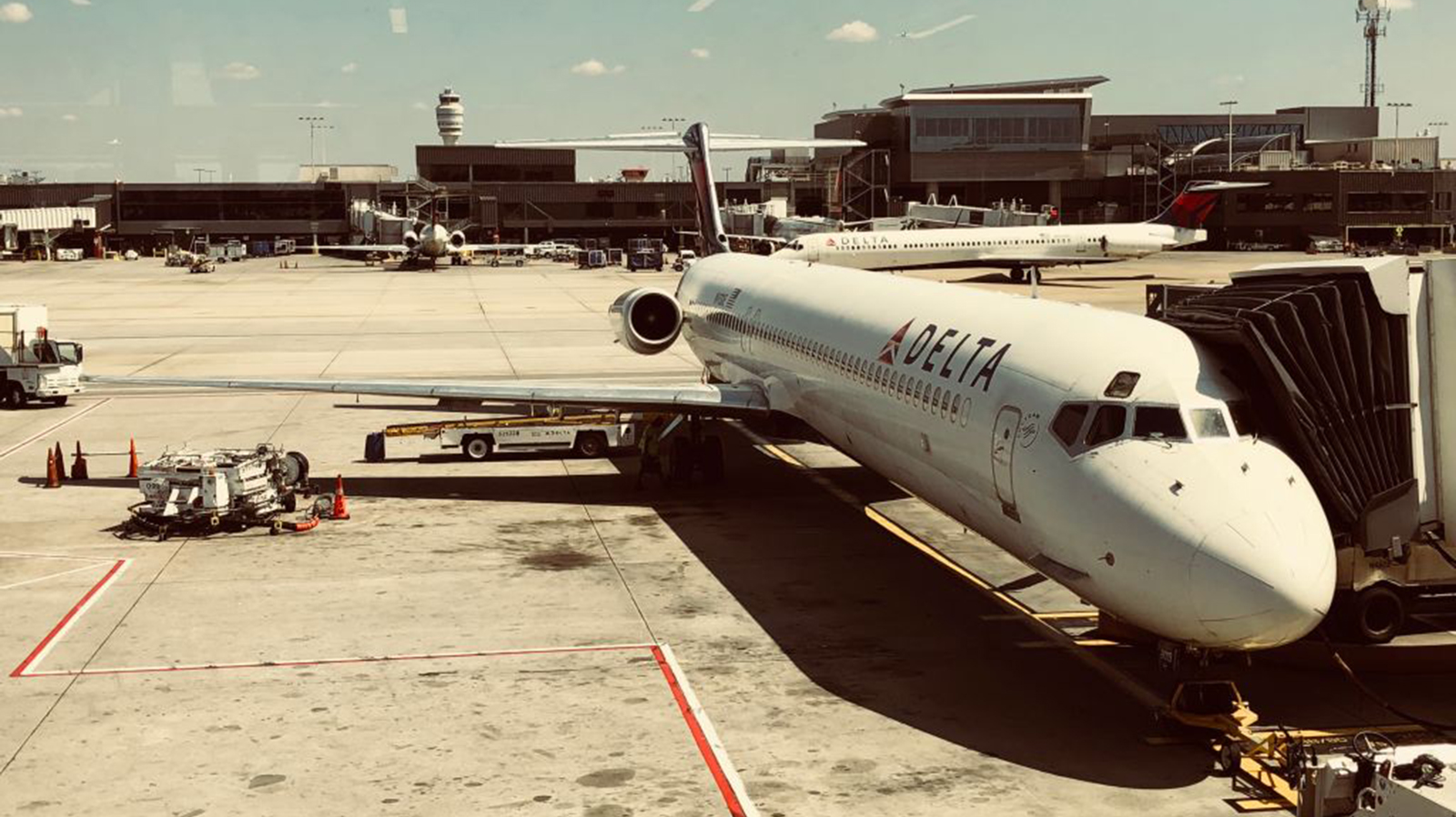 A Delta Air Lines jet at Hartsfield-Jackson Atlanta International Airport.