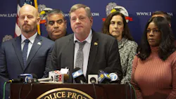 Craig Lally (center), president of the Los Angeles Police Protective League, speaks during a press conference at the Los Angeles Police Protective League in downtown Los Angeles on Dec. 4. Craig Lally (center), president of the Los Angeles Police Protective League, speaks during a press conference at the Los Angeles Police Protective League in downtown Los Angeles on Dec. 4.