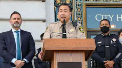 San Francisco County Sheriff Paul Miyamoto announces Tuesday a new measure that allows deputies to work as private guards at retail outlets in order to battle a surge in thefts. San Francisco County Sheriff Paul Miyamoto announces Tuesday a new measure that allows deputies to work as private guards at retail outlets in order to battle a surge in thefts.
