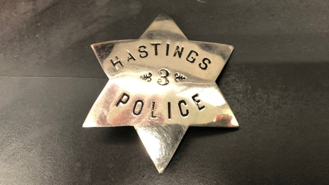 The cousin of Hastings, MN, Police Officer Albert Jacobson, who was killed in 1894, discovered the fallen officer's badge in a hope chest.