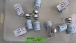 Empty vials that contained a dose of the Johnson & Johnson vaccine against COVID-19. Empty vials that contained a dose of the Johnson & Johnson vaccine against COVID-19.