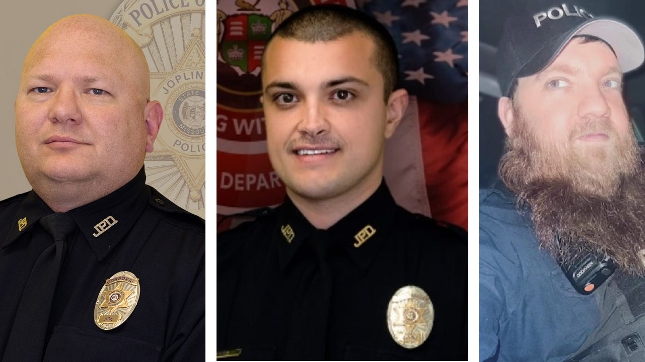 Joplin, MO, Police Cpl. Ben Cooper (from left), Officer Jake Reed and Bonne Terre Police Officer Lane Burns.