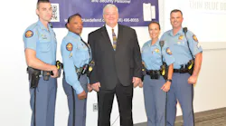 After working closely with Thin Blue Defend to help develop and test the Thin Blue Defend, Columbia County Sheriff Clay Whittle (center) with (L to R) Deputy Brandon Price, Deputy Regina Flemming, Deputy Sharon Taylor and Sergeant Josh Bogdanow discuss the benefits of the app after becoming the first in the nation to deploy it to their entire force. orce. After working closely with Thin Blue Defend to help develop and test the Thin Blue Defend, Columbia County Sheriff Clay Whittle (center) with (L to R) Deputy Brandon Price, Deputy Regina Flemming, Deputy Sharon Taylor and Sergeant Josh Bogdanow discuss the benefits of the app after becoming the first in the nation to deploy it to their entire force. orce.