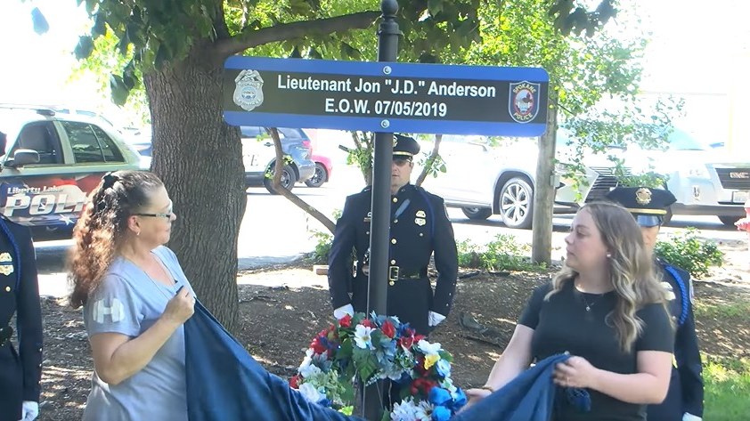 The family of Spokane, WA, Police Lt. Jon 'JD' Anderson unveils a memorial Tuesday dedicated to the officer, who died in 2019 because of complications from an on-duty injury suffered in 1997.