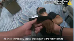 Body camera footage captured Atlanta police officers quickly applying tourniquets to a possible road rage victim who was shot in the shoulder July 31. Body camera footage captured Atlanta police officers quickly applying tourniquets to a possible road rage victim who was shot in the shoulder July 31.