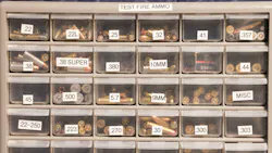 Test ammo in the room where guns found on crime scenes are tested using a machine that catches bullets at the ATF Dallas Field Division in Lewisville, TX. The Field Division has a National Integrated Ballistic Information Network (NIBIN) unit that collects bullet casings that can be used to link crime cases. Test ammo in the room where guns found on crime scenes are tested using a machine that catches bullets at the ATF Dallas Field Division in Lewisville, TX. The Field Division has a National Integrated Ballistic Information Network (NIBIN) unit that collects bullet casings that can be used to link crime cases.