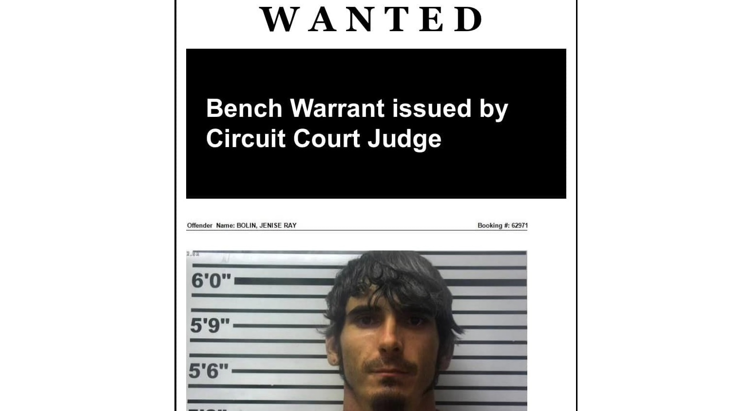 The Jones County, MS, Sheriff's Office 'Wanted' poster for Jenise Bolin.