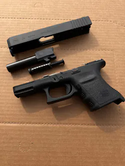 The Glock 29SF has the same basic design, and the same manual of arms as all other Glocks in the Law Enforcement industry. Notice that despite this is a concealable version, it has a front rail. It also has a pretty robust captured recoil spring. The slide is fatter than a G19 slide. Considering the fact that this gun launches the potent 10 mm, it is surprisingly easy to control. The Glock 29SF has the same basic design, and the same manual of arms as all other Glocks in the Law Enforcement industry. Notice that despite this is a concealable version, it has a front rail. It also has a pretty robust captured recoil spring. The slide is fatter than a G19 slide. Considering the fact that this gun launches the potent 10 mm, it is surprisingly easy to control.
