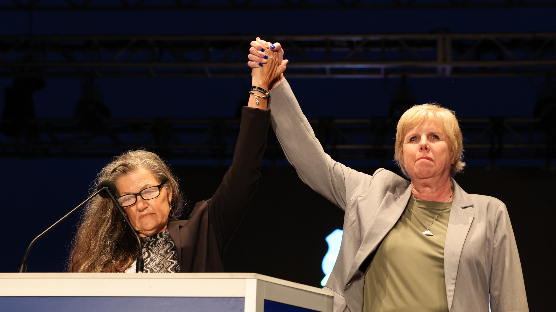 Patricia Carruth, National President of Concerns of Police Survivors, on the left, is seen during her speech at the 35th Annual Candlelight on the National Mall in Washington, D.C., on May 13.