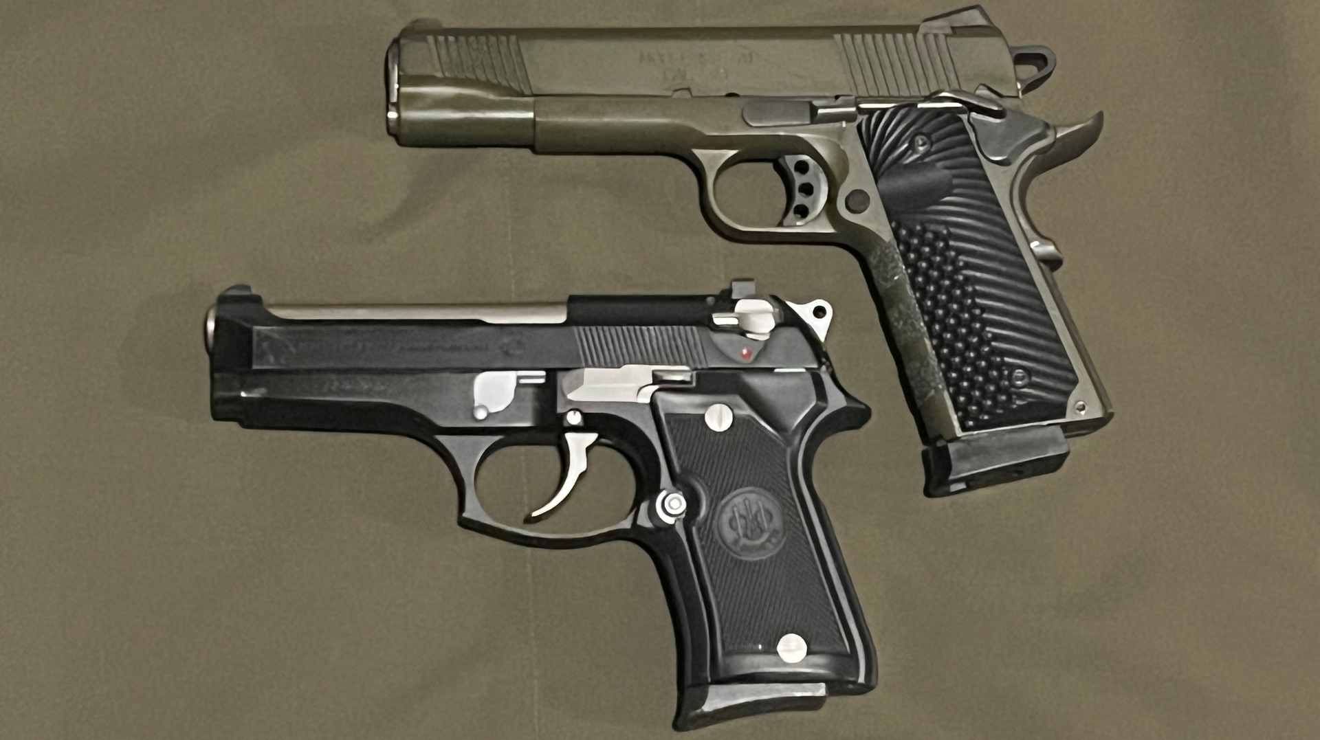 Springfield Armory 1911 .45ACP 8+1 top, Beretta 96FCM .40S&W 10+1 bottom. Does capacity matter as much as action? Single action only vs. double action/single action.