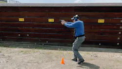 It looks like Lindsey is moving forward in the photo, but he is moving backward. This entails keeping the feet low to the ground while moving, in order to feel for tripping hazards. It looks like Lindsey is moving forward in the photo, but he is moving backward. This entails keeping the feet low to the ground while moving, in order to feel for tripping hazards.